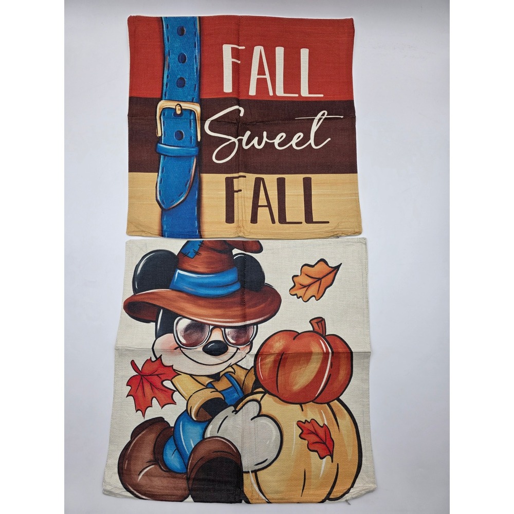 Disney Donald Duck‎ Mickey Mouse Fall Autumn Pillow Covers Set 2 Farmhouse - Picture 8 of 14